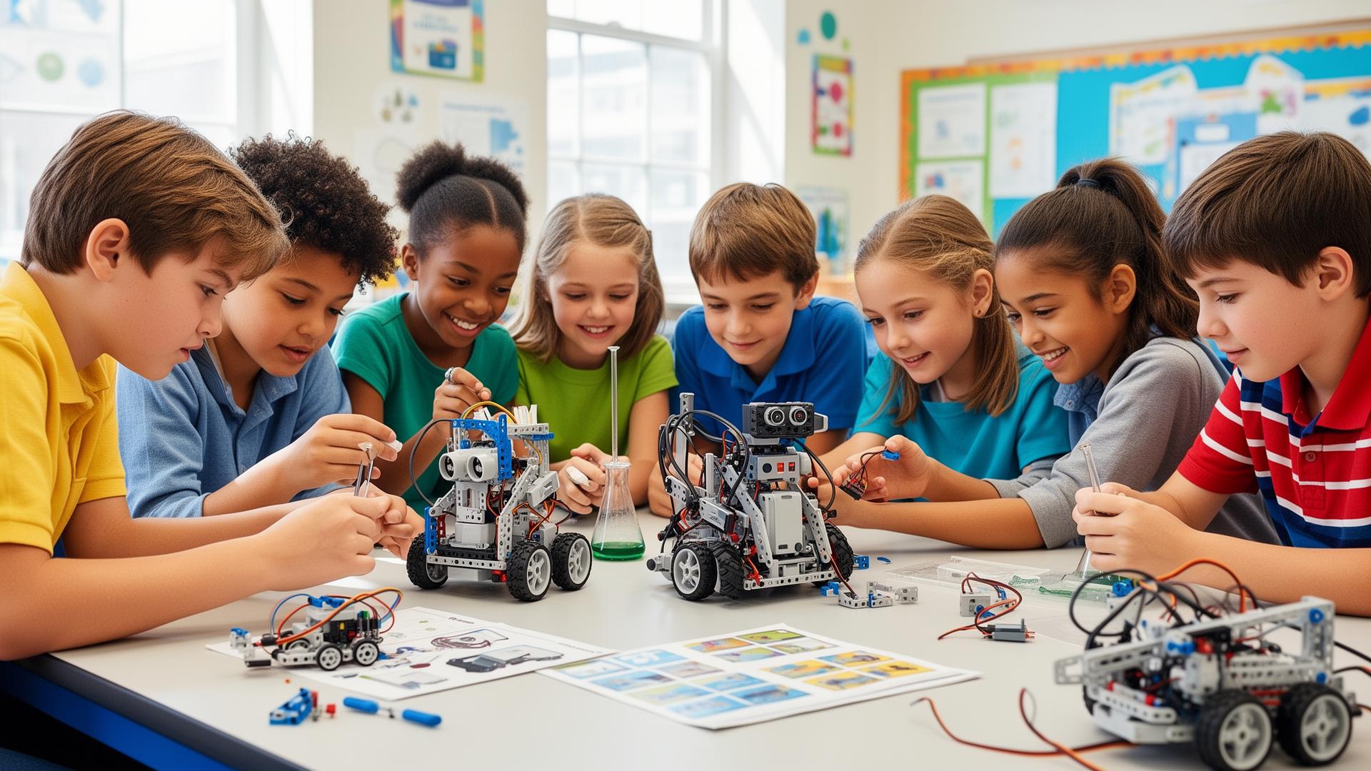 Students building with STEM kits